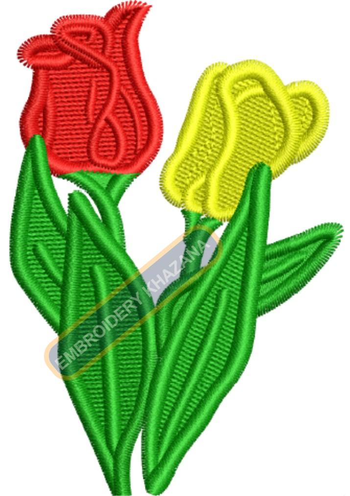 Red Yellow Floral With Buds Embroidery Design