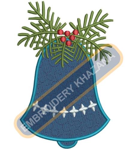 Christmas Bell With Holly Berries Embroidery Design