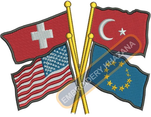 4 Countries Flag Embroidery Design