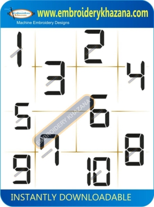 Digital Clock Number Embroidery Designs