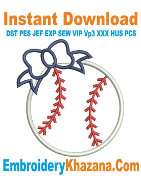 Baseball Applique Bow Embroidery Design