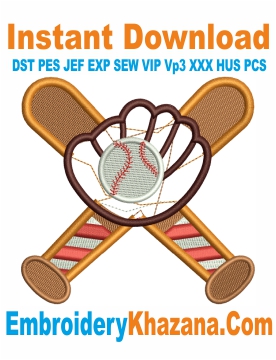 Baseball Applique with Bat Cross Embroidery Design