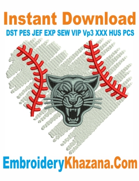 Baseball Heart Panthers Face Embroidery Design