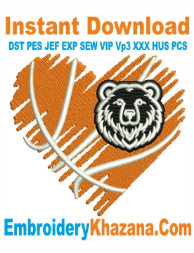 Basketball Heart With Bears Face Embroidery Design