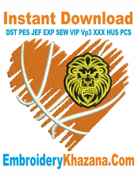 Basketball Heart With Lions Face Embroidery Design