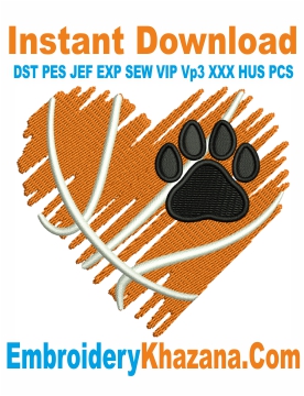 Basketball Heart Paw Embroidery Design