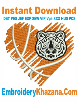 Basketball Heart With Tigers Face Embroidery Design