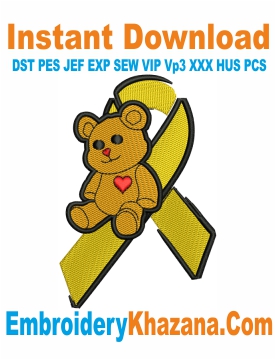 Bear Cancer Ribbon Embroidery Design