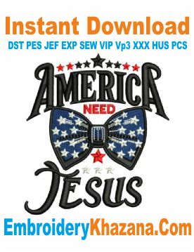 America Needs Jesus Bow Tie Embroidery Design