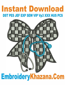 Checkered Bow Embroidery Design