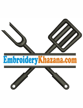 Crossed Grill and Spatula Embroidery Design
