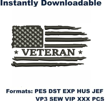Veteran Flag Embroidery Designs | Distressed Veteran Embroidery files