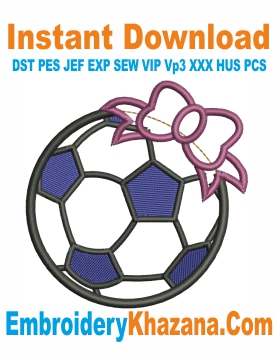 Soccer Applique with Bow Embroidery Design