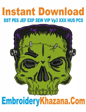 Franken Skull Embroidery Design