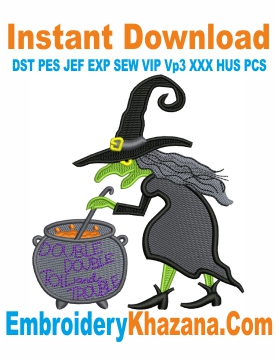 Halloween Cauldron with Witch Embroidery Design