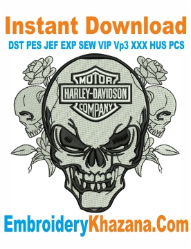 Harley Davidson Skull Logo Embroidery Design