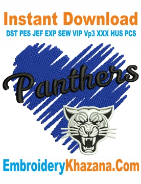 Panthers Face Heart Embroidery Design