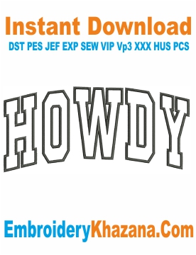 Howdy Outline Letters Embroidery Design