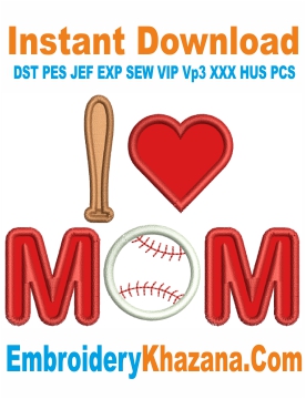 I Love Mom Applique Embroidery Design