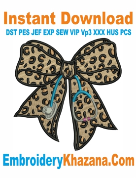 Leopard Bow Embroidery Design