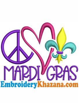 Peace Love Mardi Gras Embroidery Design