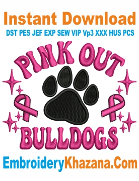 Pink Out Bulldogs Paw Embroidery Design