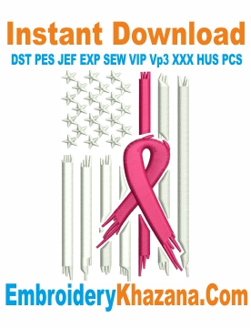 Pink Ribbon USA Flag Embroidery Design