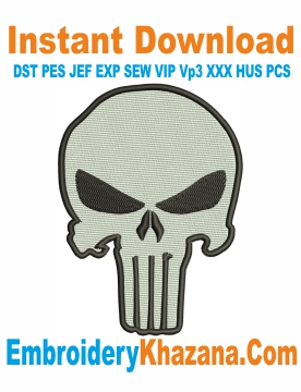 Punisher Skull White Fill Embroidery Design