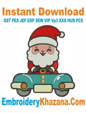 Santa With Car Embroidery Design