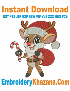Santa with Deer Head Embroidery Design