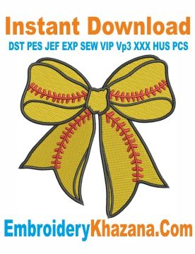 Softball Coquette Bow Embroidery Design