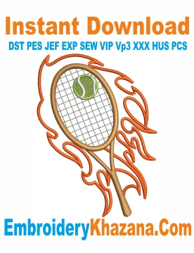 Tennis Racket with Flame Embroidery Design