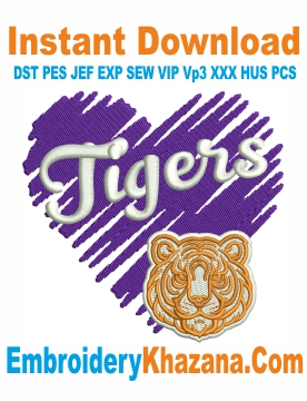 Tigers Face With Heart Embroidery Design