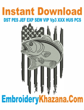 USA Bass Fish Embroidery Design