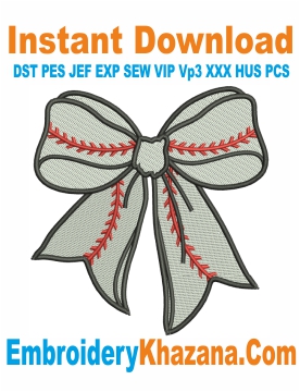 Baseball Bow Embroidery Design